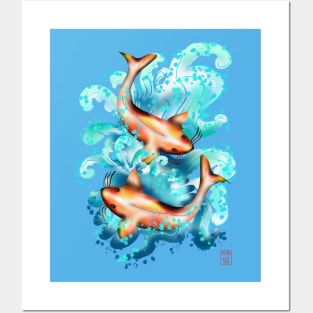 Koi carp making a splash Posters and Art